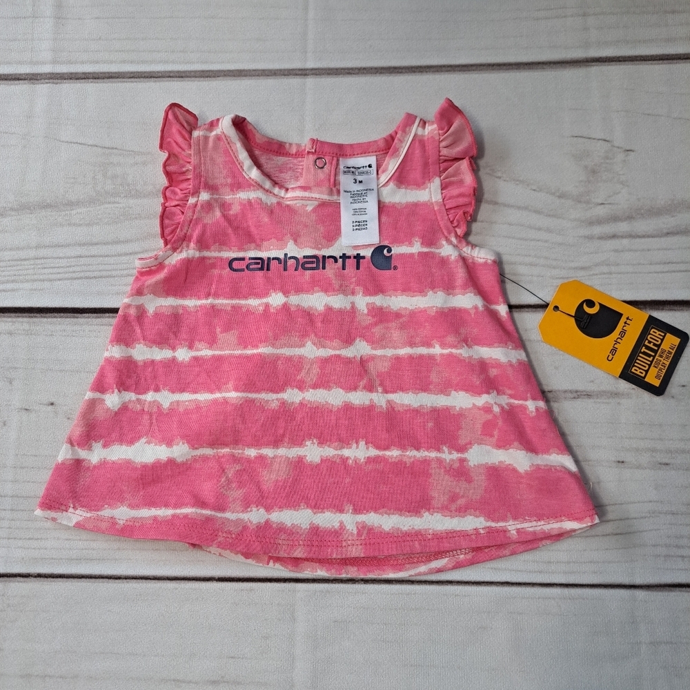 Carhartt Pink and White Tie-Dye Kids Tank Top 3 Month Top Only